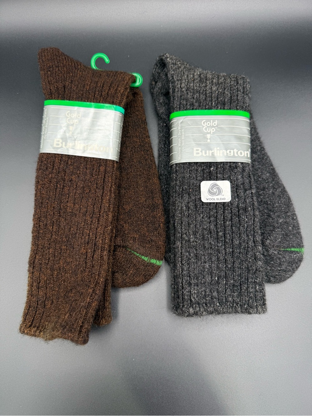 Vintage Burlington Gold Cup Wool Blend Socks Gray Brown 2 Pairs USA 10.5-15 A2